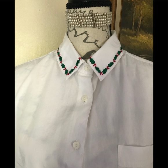 Nut Cracker Poinsettia Collard Long Sleeve Blouse - Picture 5 of 6